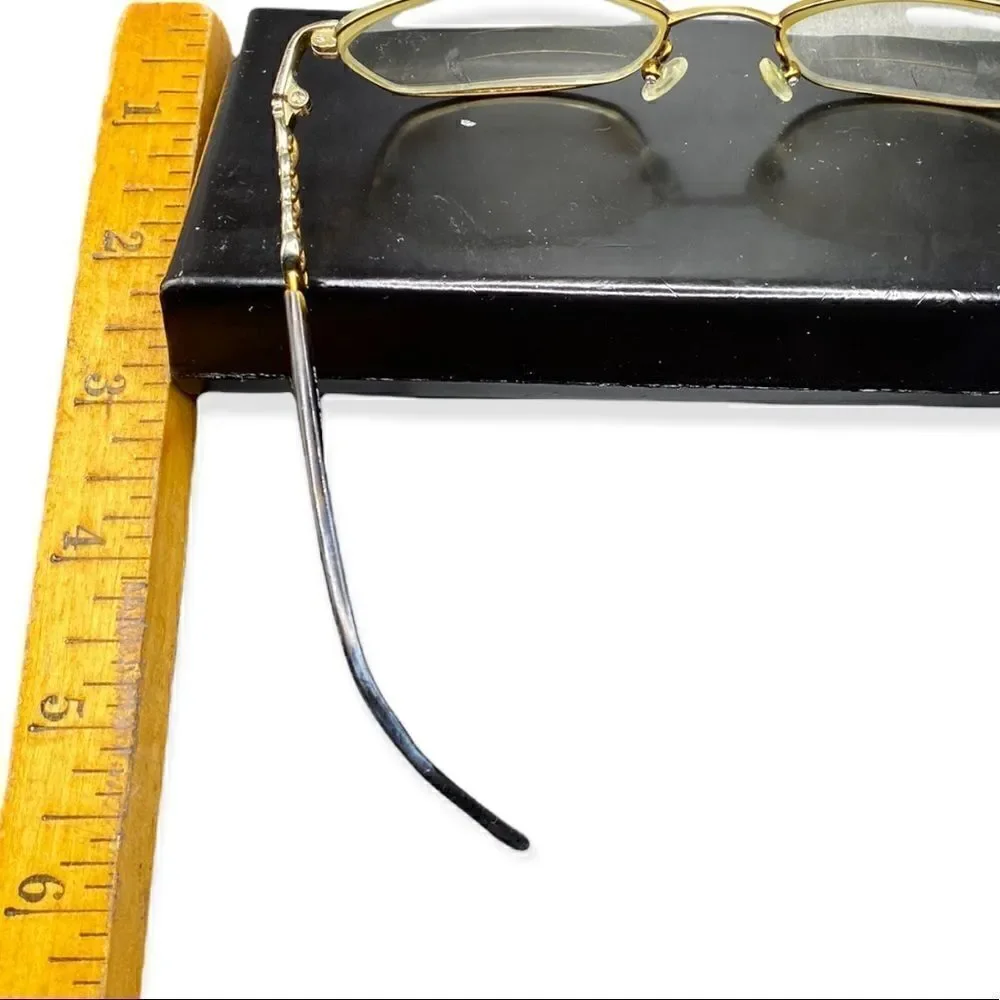 Saks Fifth Avenue 135 RV9 gold tone glasses side detail rhinestones & case